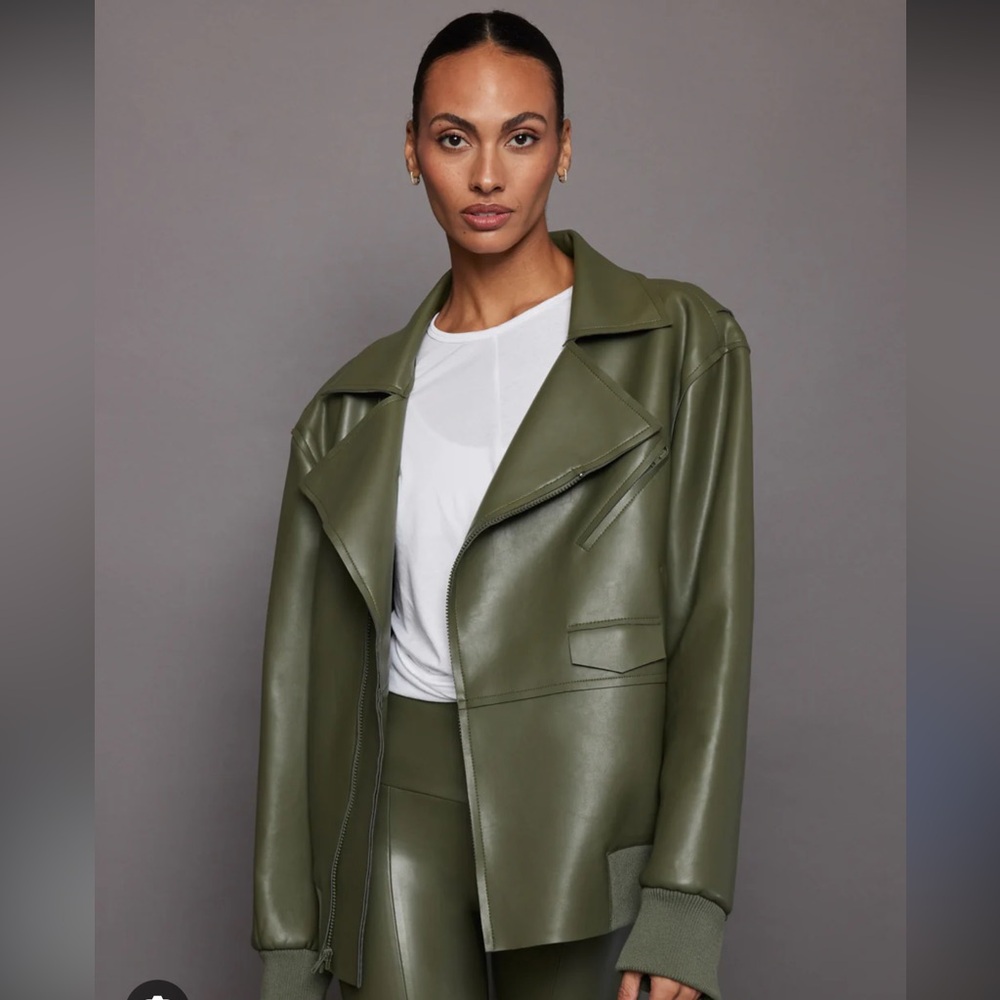 Norma Kamali Oversized Moto Jacket Military Sage